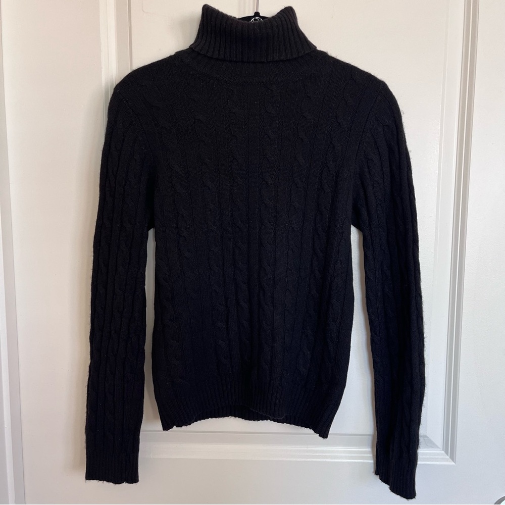 Sutton Studio 100% Cashmere Black Cable Knit Turtleneck Sweater XS Petite